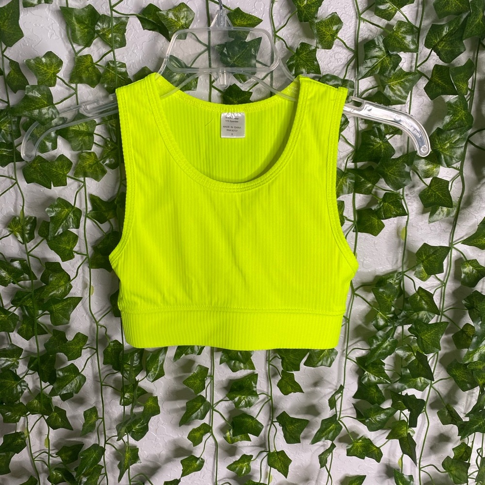 neon green padded sports bra